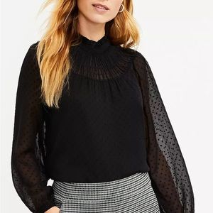 Loft large black sheer sleeve velvet polka dot. NWT